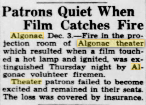 Algonac Theatre - Fire In The Booth Dec 3 1937 (newer photo)